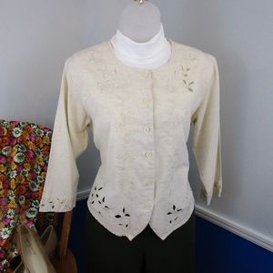 🌻HP🌻 Vintage Off White Embroidered Linen Jacket